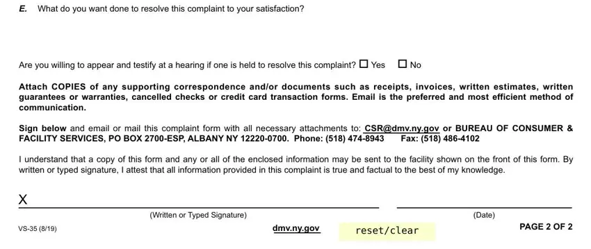 Entering details in dmv vs35 form part 5