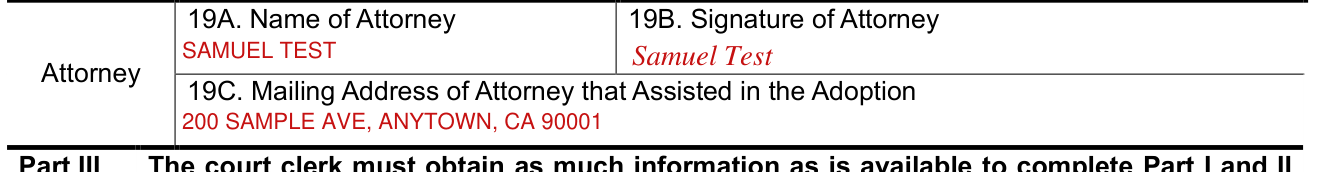 Form VS 44 example filled out, attorney