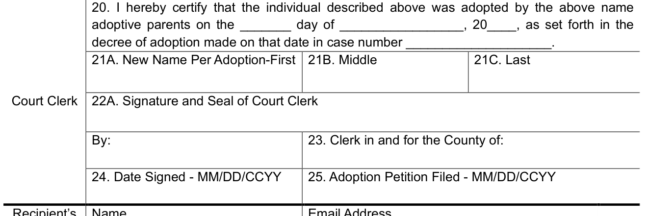 Form VS 44 example filled out, part III, the court clerk