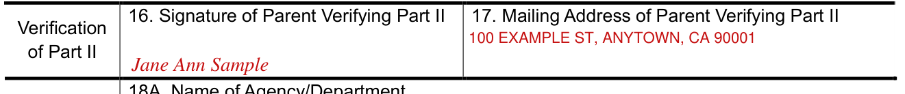 Form VS 44 example filled out, verification of Part II