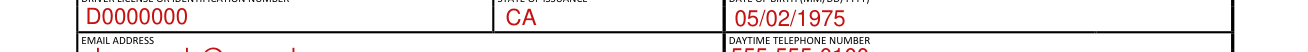 Form VSD-001 example filled out, driver license or identification number and date of birth