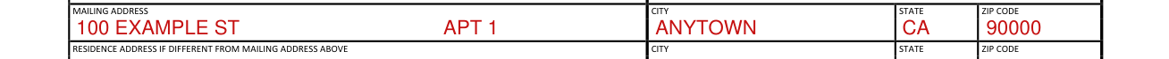 Form VSD-001 example filled out, mailing address