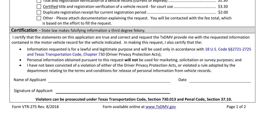 form vtr 275 online isbasedontheefforttofilltherequest, Date, NameofApplicant, SignatureofApplicant, FormVTRRev, FormavailableonlineatwwwTxDMVgov, and Pageof fields to fill out