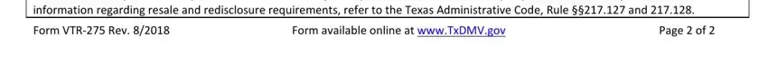 txdmv form vtr 275 Resale and Redisclosure Motor, Form available online at, and Page  of fields to insert