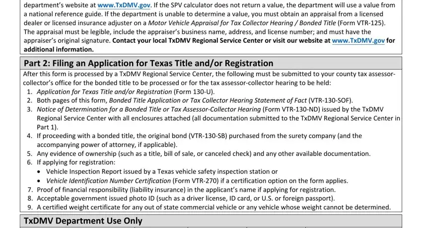 Entering details in texas vtr 130 step 4