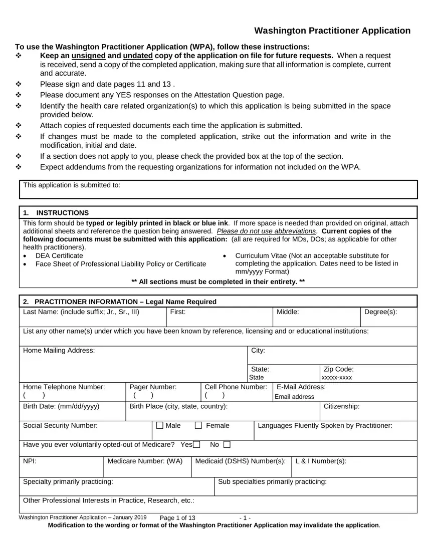 Wa Practitioner Application first page preview