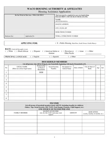 WACO Housing Authority Application Form Preview