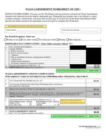 Wage Garnishment Worksheet Form Preview