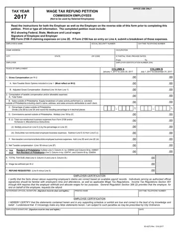 Wage Tax Refund Petititon Form Preview