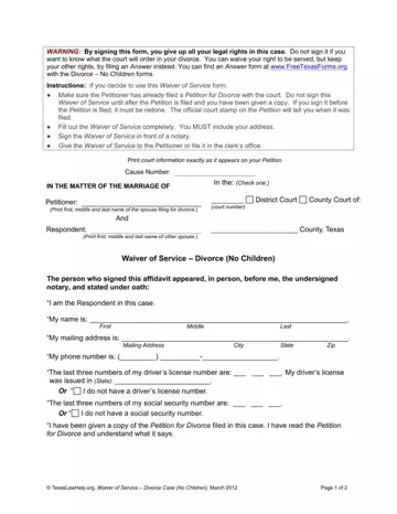 Texas Waiver of Service Form Preview