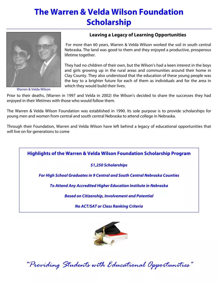 Warren And Velda Wilson Scholarship first page preview