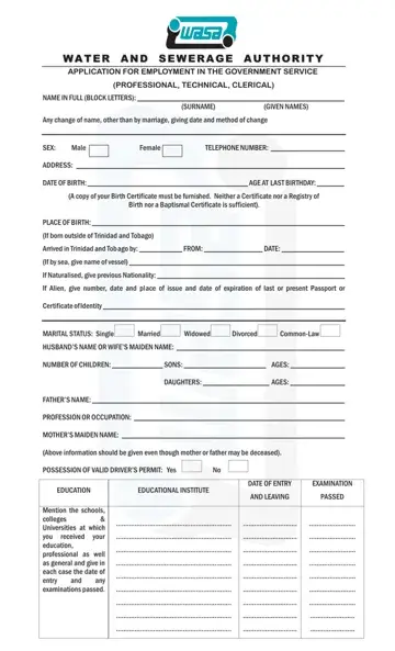 WASA Application Form Preview