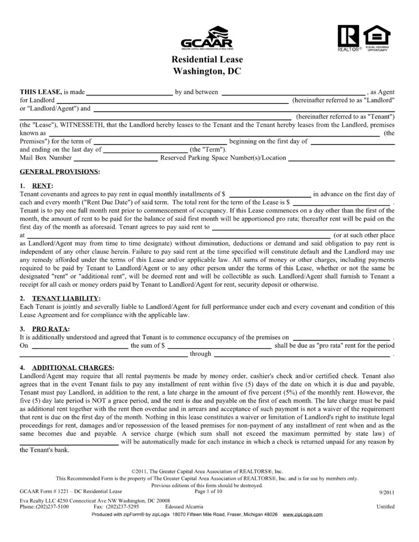 Washington Dc Residential Lease Agreement first page preview