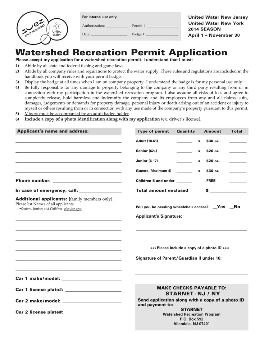 Watershed Recreation Application first page preview