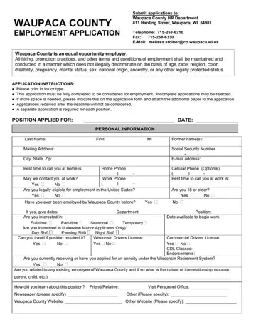 Waupaca Application Form Preview