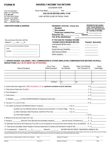 Waverly City Tax Form R Preview