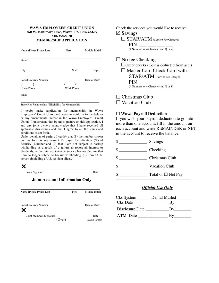 Wawa Application first page preview