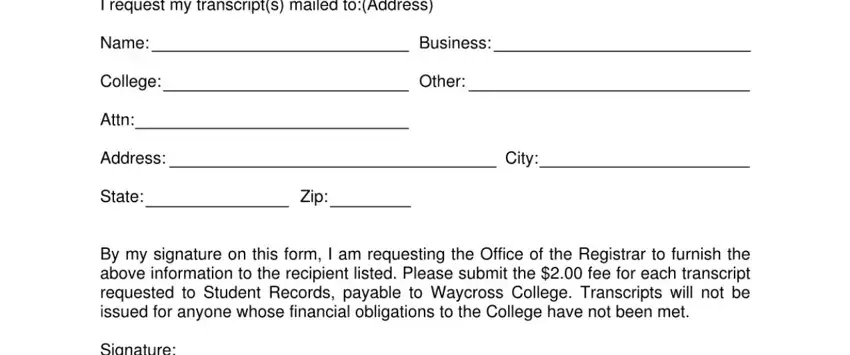 stage 2 to filling out Waycross College Transcript Form