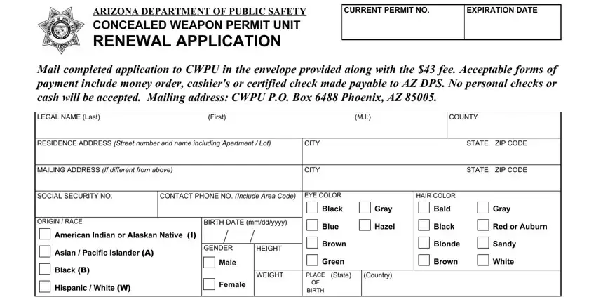 arizona department of public safety concealed weapons permit fields to fill out