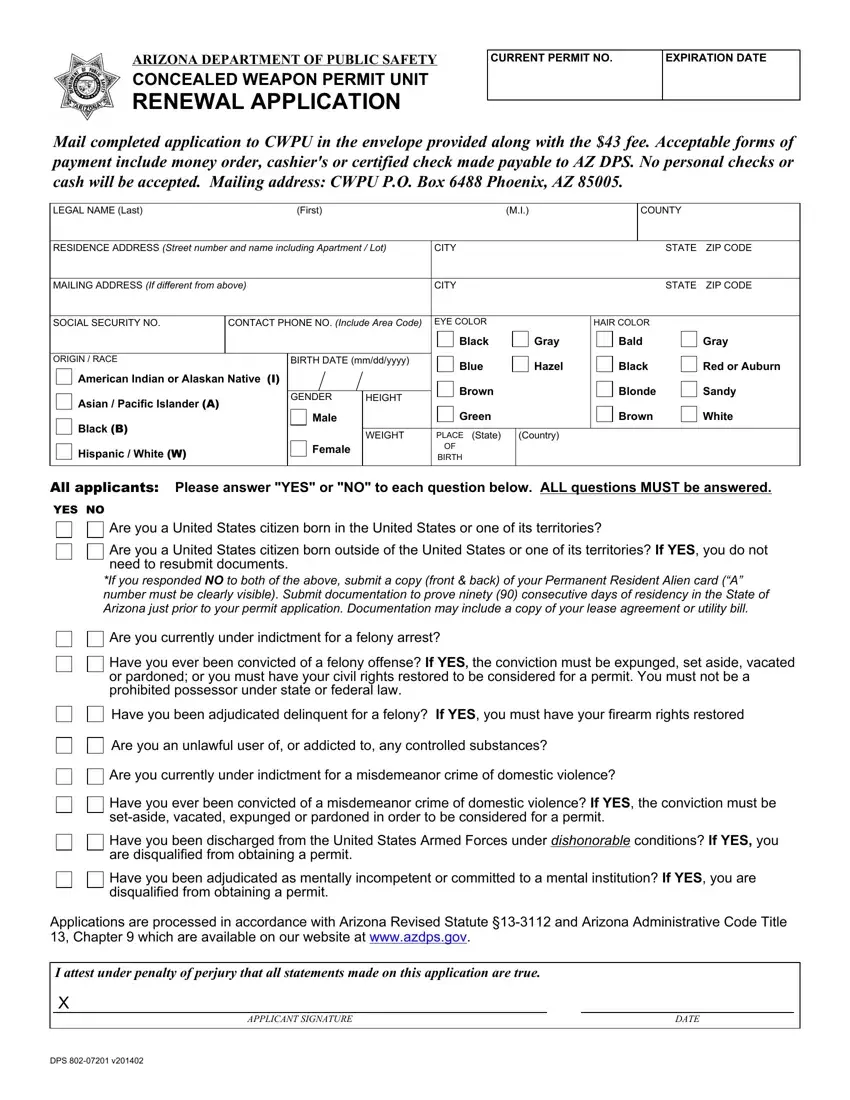 Weapon Permit Renewal Application first page preview