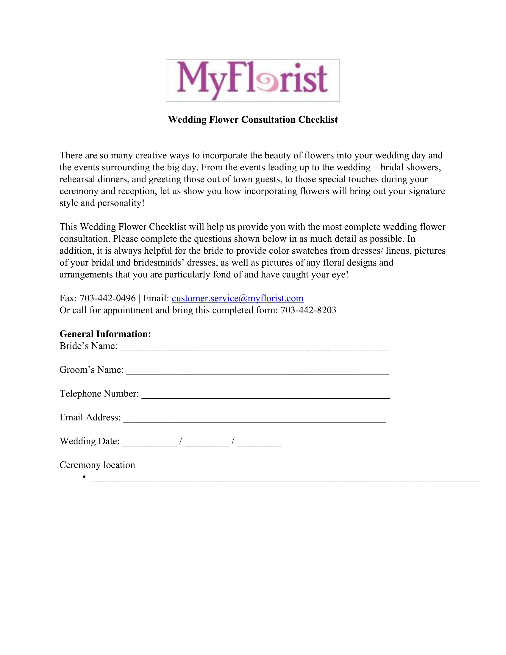 Wedding Flower Order Form ≡ Fill Out Printable PDF Forms Online