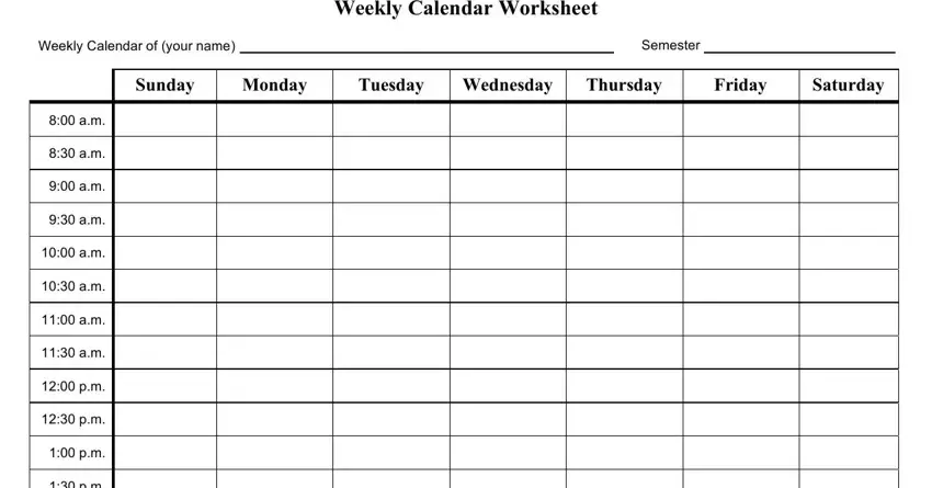 step 1 to filling in calendar worksheet form