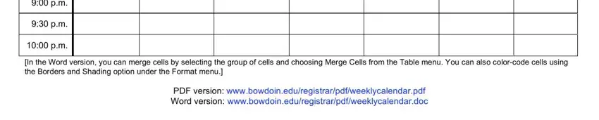 Entering details in calendar worksheet form stage 3