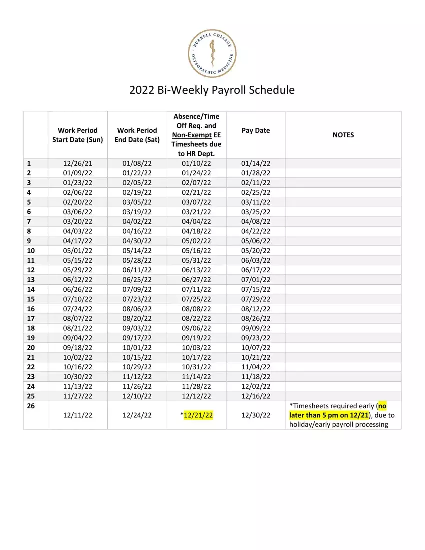 Weekly Payroll Schedule first page preview