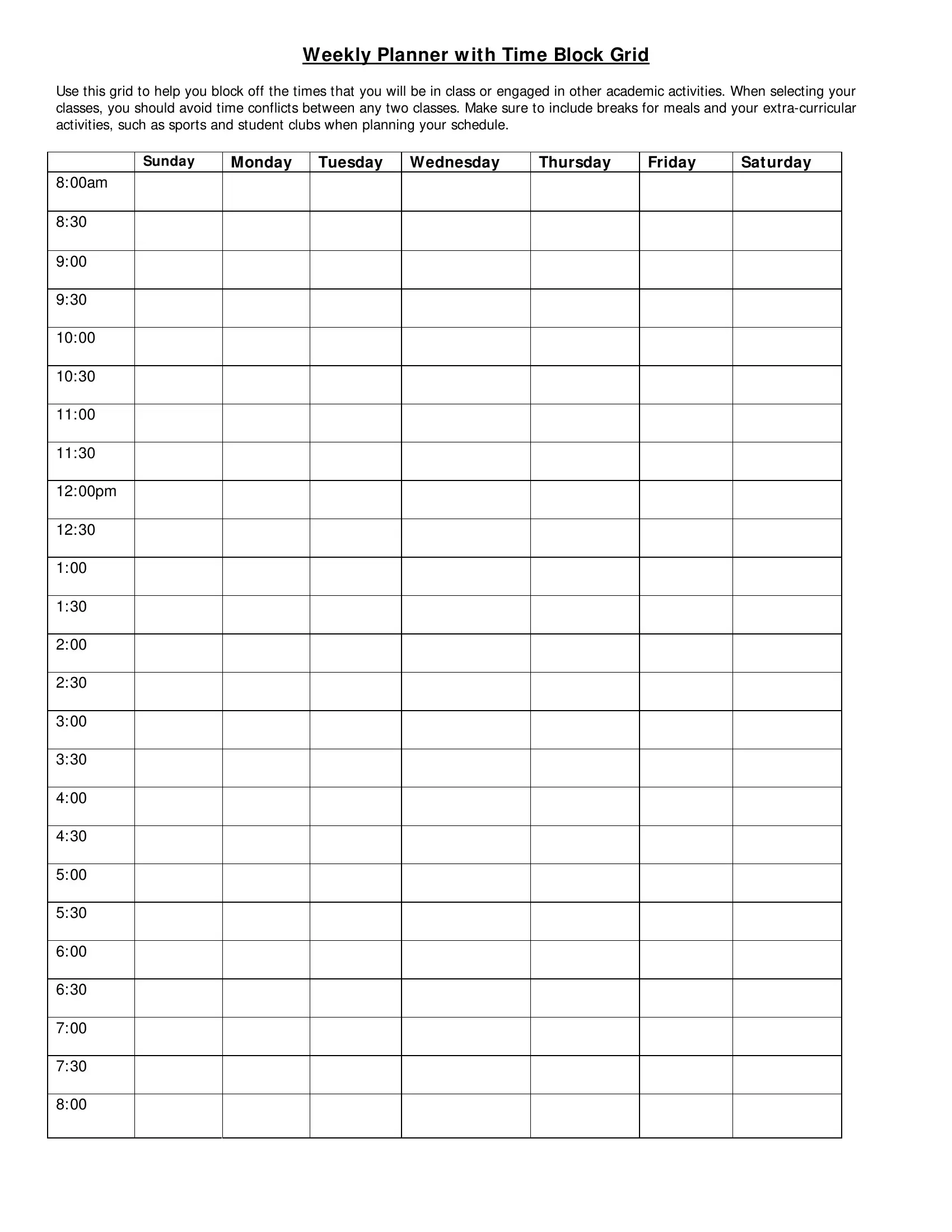 Weekly Planner Grid Form ≡ Fill Out Printable PDF Forms Online