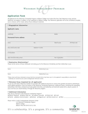 Weissman Scholarship Application Form Preview