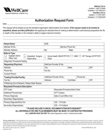 Wellcare Prior Authorization Form Preview