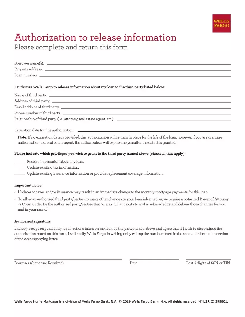 Wells Fargo Authorization Form Fill Out Printable PDF