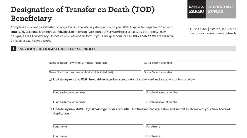 portion of empty spaces in payable on death form wells fargo