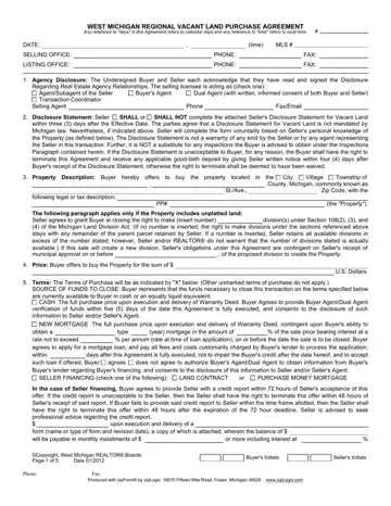 West Michigan Vacant Land Agreement Form Preview