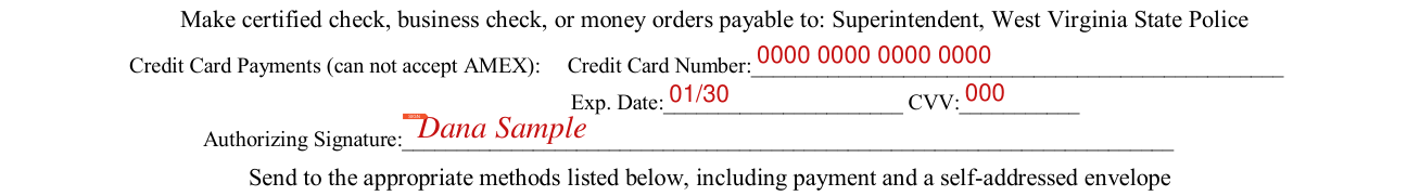 Form 141 example filled out, credit Card Payments