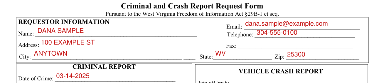 Form 141 example filled out, email and Telephone