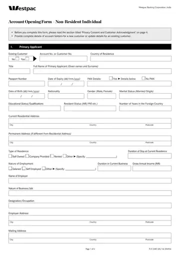 Westpac New Account Application Form Preview
