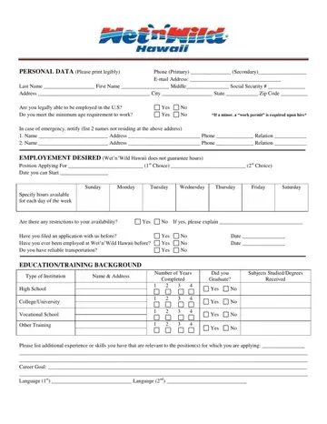 Wet And Wild Application Form Preview