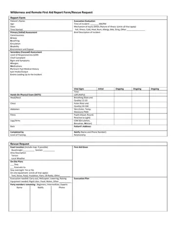 Wilderness First Aid Report Form Preview