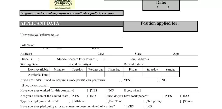 wingstop application print out empty spaces to complete