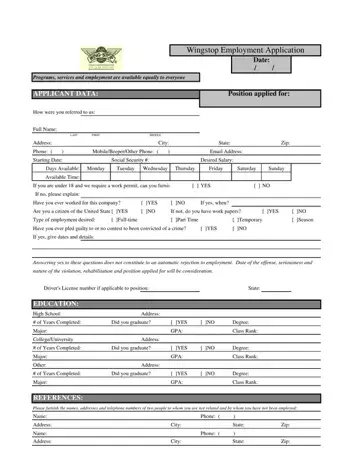 Wingstop Application Form Preview