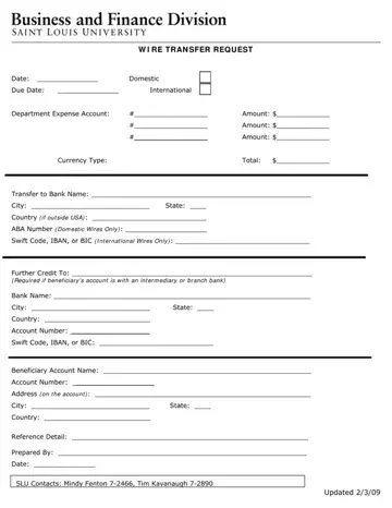 Wire Transfer Request Form Preview