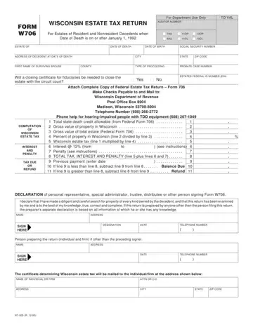 Wisconsin Form W706 Preview