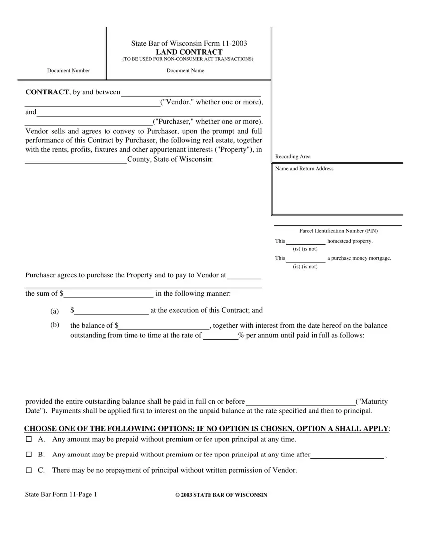 Wisconsin Land Contract Form first page preview