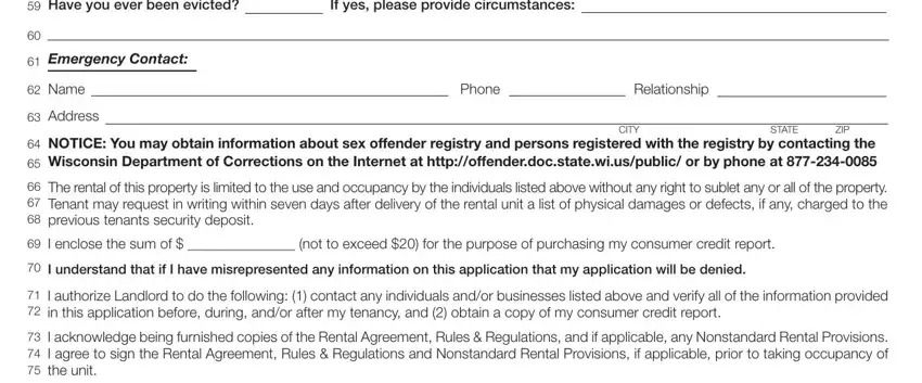 Filling out wi rental application form stage 5