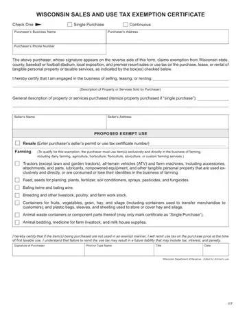 Wisconsin Tax Exempt Form Preview