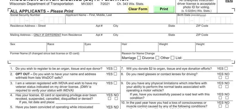 Filling in wisconsin motor vehicle department step 5