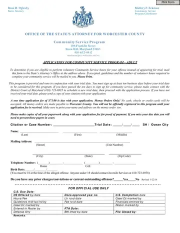 Worcester County Application Form Preview