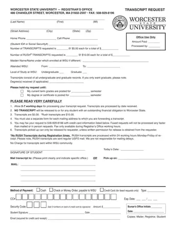 Worcester State Transcript Request Form Preview