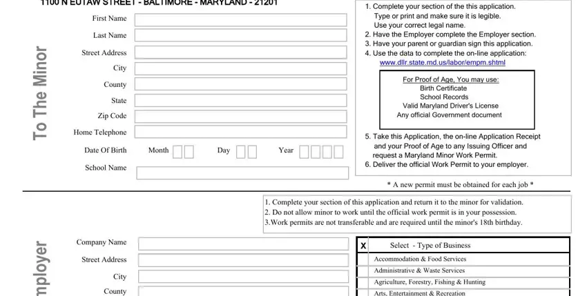 entering details in Workers Permit Maryland part 1